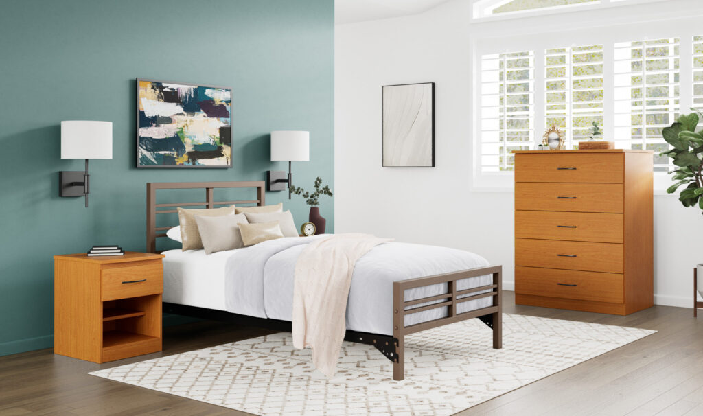 Merit nightstand and 5 drawer dresser in medium cherry